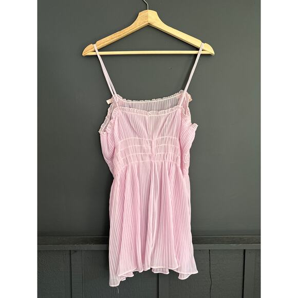 Vintage 50s 60s Union Made Pink Pleated Chiffon Camisole Lingerie Dress Medium - Picture 5 of 11